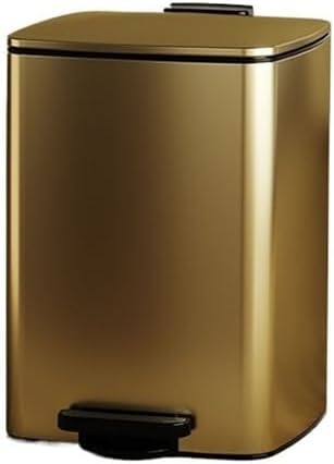 Stylish Stainless Steel Step Trash Can with Soft Close Lid for Kitchen Bathroom Living Room 15L Elegant Gold Square Waste Bin by Unknown