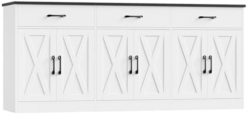 HOSTACK 71" W Kitchen Sideboard Buffet Cabinet with Storage, White/Black by HOSTACK