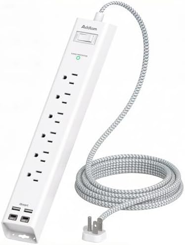 Power Strip Surge Protector - 2ft Short Extension Cord by Addtam