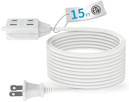 TiFFCOFiO Indoor Extension Cord, 2 Prong 15 Feet Extension Cord, 3 Polarized Outlets with Safety Slide Windows,13A/1625W, 16 AWG, 1 Pack by TiFFCOFiO