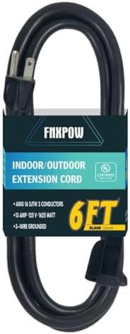 Indoor Outdoor Extension Cord 6 FT Waterproof, 16/3 Gauge Heavy Duty Black Extension Cords, 13A 1625W SJTW Extension Cord with 3 Prong Grounded Plug, Great for Tools, Lights, UL Listed. by FNXPOW