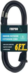 Indoor Outdoor Extension Cord 6 FT Waterproof, 16/3 Gauge Heavy Duty Black Extension Cords, 13A 1625W SJTW Extension Cord with 3 Prong Grounded Plug, Great for Tools, Lights, UL Listed. by FNXPOW