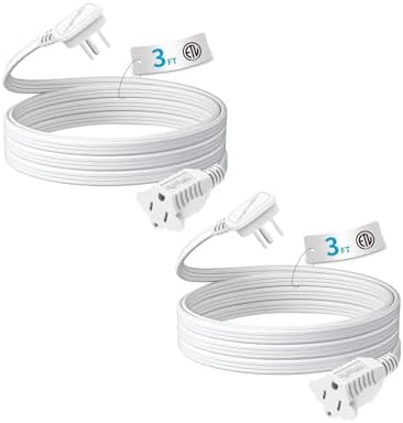 TiFFCOFiO Flat Plug Indoor Extension Cord, 3 Prong Extension Cord, 1 Grounded Outlet for Home, Office and Travel, 16AWG 13A/1625W, ETL Listed (3 FT, 2 Packs) by TiFFCOFiO