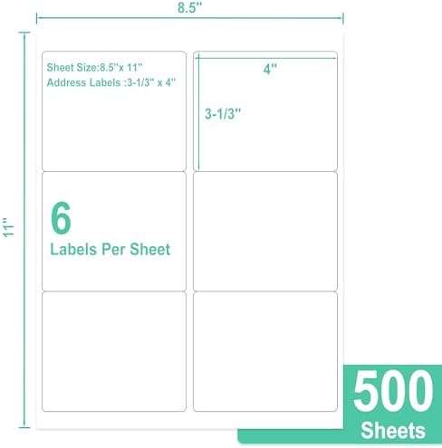 LLIKED 3-1/3"x4 Bulk Matte Sticker Labels 3000 Labels 500 Sheets - Image 2