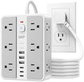 12-Outlet Power Strip with 2400J Surge Protector, 6 USB(3 USB C) &10FT Cord by QKP