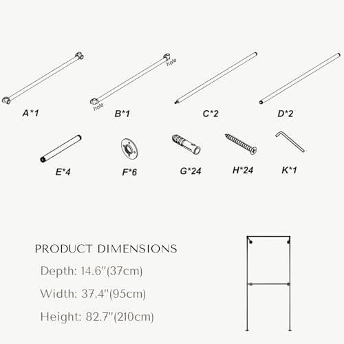Industrial Pipe Clothing Rack, Wall Mounted Clothes Rack, 37.4", 2 Rods - Image 6