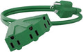 PLUGTUL 2FT Outdoor Extension Cord with Multiple Outlets | 14 Gauge, 3-Outlet, SJTW, 15A 14AWG 1875W SJTW, ETL Listed - Great for Christmas Decoration Lights, Green by PLUGTUL