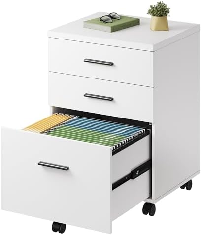 DEVAISE 3 Drawer File Cabinet, Wood Under Desk Filing Cabinet, White by DEVAISE