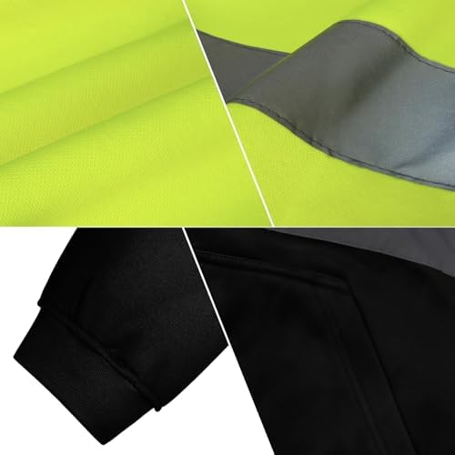 TCCFCCT Construction Jackets for Men Women Class 3 High Visibility Reflective Hoodie for Men, Hi Vis Hoodies for Men Safety, Surveyors, Durable with Black Bottom, Meets Ansi, WT-Yellow 5XL - Image 4