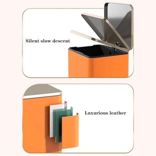 Stylish Modern Smart Trash Can with Soft Close Lid Stainless Steel Step Garbage Can Removable Inner Bucket 21L Capacity PU Leather Outer Layer Army Green Ideal for Bathroom - Image 5