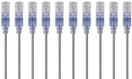 Monoprice SlimRun Cat6A Ethernet Patch Cable - Snagless RJ45 UTP Pure Bare Copper Wire 10G 30AWG 6in Gray 10-Pack by Monoprice