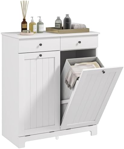 HOMCOM Laundry Cabinet with 2 Removable Baskets, Tilt Out Hamper, White by HOMCOM