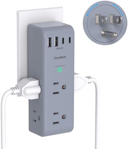 Surge Protector Outlet Extender, Multi Plug Wall Outlet, Rotating Plug,Grey by OneBeat
