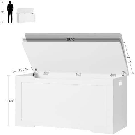 usikey 39.4” Toy Chest, Toy Box for Living Room, Storage Chest with 2 Safety Hinges, Lift Top Storage Bench, Storage Trunk, for Bedroom, Entryway, White - Image 3