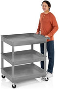 Stand Steady Tubstr Large 3 Shelf Utility Cart | Made in USA | Heavy Duty Tub Cart Holds Up to 300 lbs. | Storage Cart & Rolling Tool Cart for School, Office, Garage & Warehouse (Gray) by StandSteady