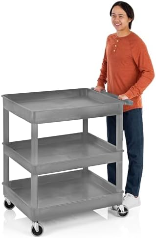 Stand Steady Tubstr Large 3 Shelf Utility Cart | Made in USA | Heavy Duty Tub Cart Holds Up to 300 lbs. | Storage Cart & Rolling Tool Cart for School, Office, Garage & Warehouse (Gray) by StandSteady