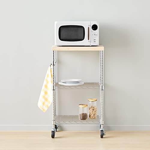 Amazon Basics Portable Kitchen 3-Tier Storage Rack on Caster Wheels with Adjustable 2 Shelves, 175 Pound Capacity, 21 x 15 x 36.7 inches (LxWxH), Wood/Chrome - Image 5