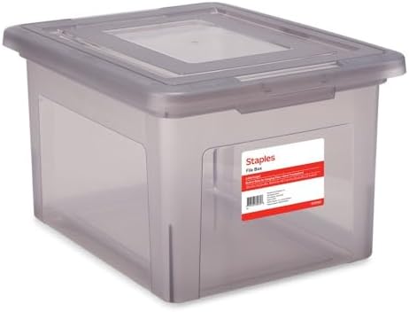 STAPLES Plastic File Box with Snap Lid, Letter/Legal, Frost Gray, 2-Pk by Staples