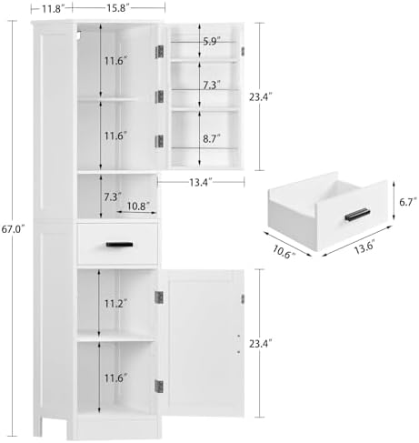 67" H Tall Storage Cabinet with 2 Doors, Narrow Bathroom Storage Cabinet - Image 3