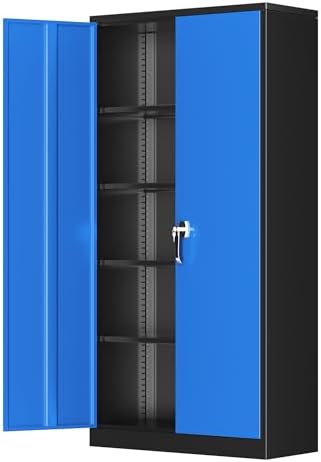 Greenvelly Metal Garage Storage Cabinet, 72" Black Blue Tool Steel Locking Cabinet with Doors and 4 Shelves, Tall Cabinets for Garage Storage Systems Lockable File Cabinet for Home Office,Garage by Greenvelly