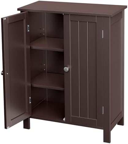SUPER DEAL Modern Bathroom Floor Storage Cabinet with Adjustable Shelf and Double Door Rust Proof, Living Room Modern Home Furniture Storage Organizer Cabinet, Brown by Superdeal