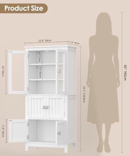 Akxomel 53.1" Tall Bathroom Cabinet 6 Doors Linen Floor Storage Cabinet - Image 3
