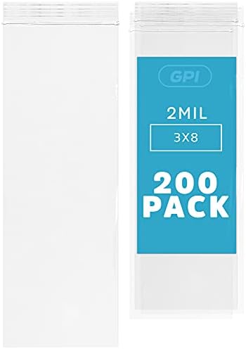 3" x 8" Zip Bags, 200 Pack, 2 Mil, Reclosable for Incense Packaging, GPI by GPI