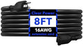 Clear Power 8 ft Extension Cord - 16/3 SJTW, Black Waterproof, Weather Resistant, Flame Retardant, 3-Prong Grounded Plug for Safe and Reliable Use - Ideal for Home, Garage, and Outdoor Projects by ClearPower