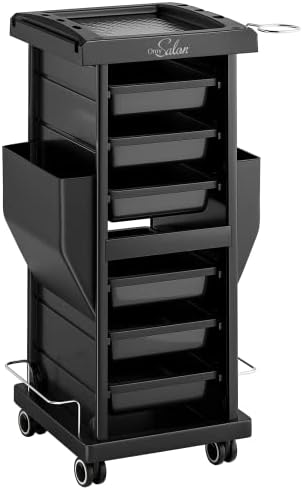 OmySalon Rolling Salon Trolley Cart with Wheels 6 Drawers, Beauty SPA Storage Organizer for Stylist, Hair Tool Holder Mobile Station, Barber Shop Hairdressing Tattoo Equipment by OmySalon