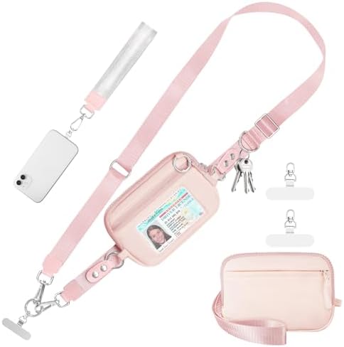 Tiostep Clip and Go Strap for Phone with Wallet Crossbody Phone Lanyard Adjustable and Detachable RFID Wristlet Wallet (Pink, Medium) by Tiostep