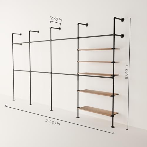 pamo Wall Mounted Clothing Rack with Oak Sheves – 154" W × 87" H, 1235 lbs - Image 2