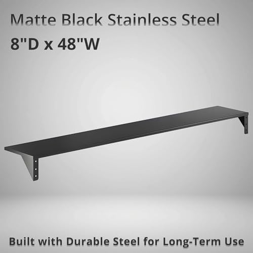 8" x 48" Heavy Duty Stainless Steel Floating Wall Mounted Shelf, Commercial Kitchen Storage Shelf - Image 2