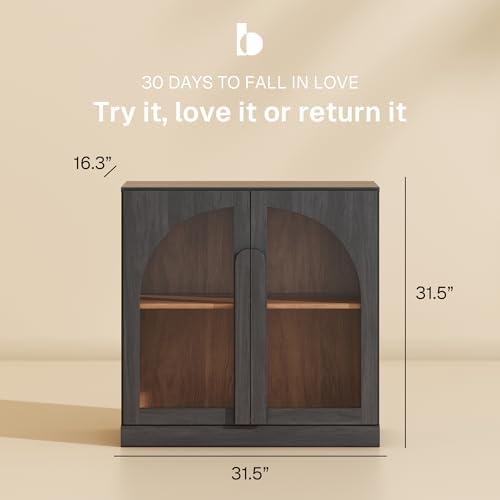 BELLEZE 2 Tier Bookshelf with Arched Glass Door, Set of 4 Modern Display Bookcase Shelf with Storage and Adjustable Shelves, 126" Wood Bookshelves for Living Room Office Entryway (Ebony) - Image 2
