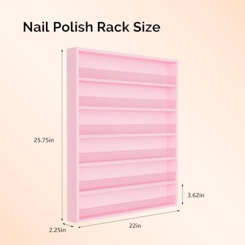 OmySalon Nail Polish Organizer Wall Mount - Holds 200 Bottles with Acrylic Barrier, Salon Display Rack for Home Spa & Nail Studio - Assembly Required, Wooden Polish Storage (Pink, 6-Tier) - Image 5