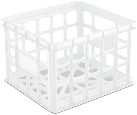 Sterilite Storage Crate, Stackable Plastic Bin Open Basket with Handles, Organize Home, Garage, Office, School, White, 6-Pack by Sterilite