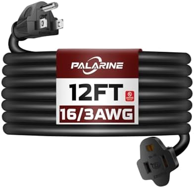 12 Ft Black Outdoor Extension Cord, 16 Gauge Heavy Duty Power Cord by PALARINE
