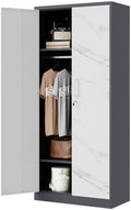 Letaya Wardrobe Closet, 72" H Clothing Storage Cabinet with Adjustable Shelves and Hanging Rod, Bedroom Armoire Clothes Organizer (White Gray) by LetayaMetalCabinets