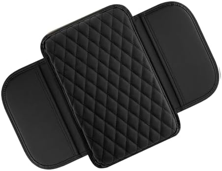 Center Console Cover, Armrest Cushion with 2 Storage Bags, Microfiber Leather Waterproof Pad for Car SUV Truck, Universal Interior Accessories (Black) by Unknown