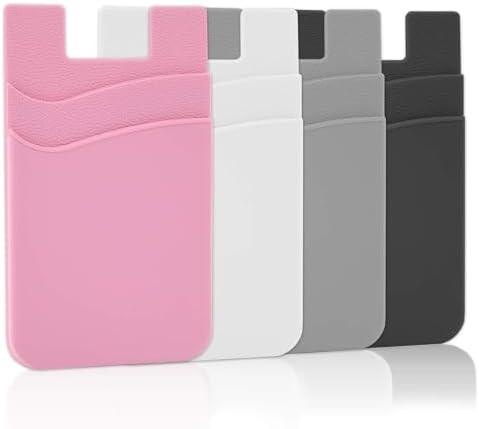 SS Card Holder for Back of Phone, Cell Phone Wallet Stick-on Credit Card Sleeve Pocket Silicone Pouch Compatible for iPhone, Samsung Galaxy and Most SamrtPhones 4 Pack by SS