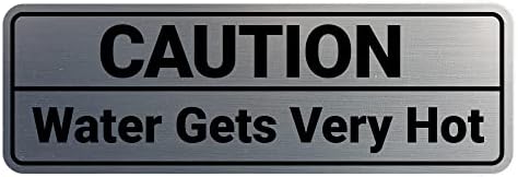 Standard Caution Water Gets Very Hot Sign (Brushed Silver) - Large 2 Pack by SignsByLITA