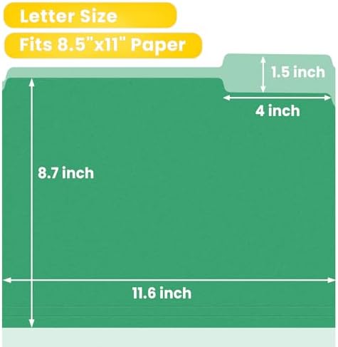 SUNEE File Folders, 18 Pack Manilla Folders 8.5 x 11, Colored File Folders Home Office School Supplies for Documents Files Paper, Green - Image 2