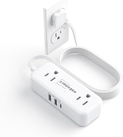 Flat Plug Extension Cord 5 Ft with 4 AC Outlets 3 USB Ports (5V/3.4A 17W) by ForSmarterLifestyle