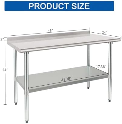 HARDURA Stainless Steel Prep & Work Table 24 x 48 Inches Backsplash - Image 2