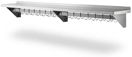 12" x 96" NSF Stainless Steel Wall Shelf, Heavy Duty Pot Pan Rack with Hooks, Commercial Kitchen by Zedfire