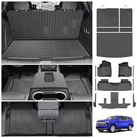 Powerty Floor Mats for 2021-2025 2026 Chevy Chevrolet Suburban/GMC Yukon XL 7 Seats, All Weather 3D TPE Trunk Cargo Liner Seat Back Covers with Door Sill Guards Protectors Full Set Car Accessories by Powerty