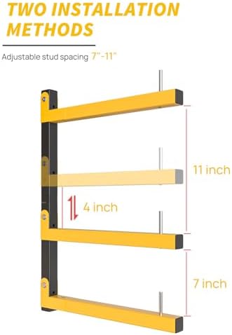 Lumber Rack Wall Mount Storage Racks Folding Wood Organizer Heavy Duty Shelf Brackets With 9-Level 1080 Lbs Capacity Yellow Metal Utility Racks Garage Wall Shelving for Indoor and Outdoor Use (6 Pack) - Image 3