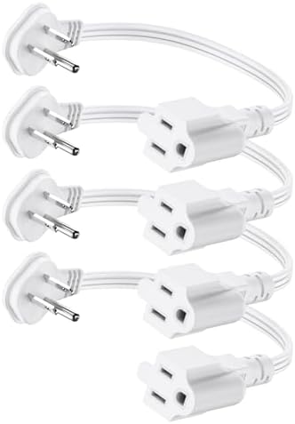 Flat Plug 1Ft Short Extension Cord, White 90-Degree Plug Low Profile Power Adapter, 3-Prong Indoor Grounded Small Extension Cord 16AWG 13A 1625W 4 Pack by LitStar