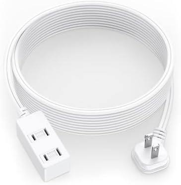 Flat Plug Extension Cord 12Ft White - 2-Prong Power Strip with 3 Polarized Outlets & Tamper Guard, 16/2 AWG 13A/1625W by LitStar
