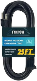 Indoor Outdoor Extension Cord 25 FT Waterproof, 16/3 Gauge Heavy Duty Black Extension Cords, 13A 1625W SJTW Extension Cord with 3 Prong Grounded Plug, Great for Tools, Lights, UL Listed. by FNXPOW