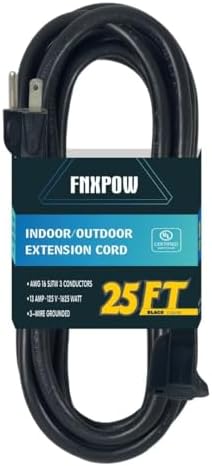 Indoor Outdoor Extension Cord 25 FT Waterproof, 16/3 Gauge Heavy Duty Black Extension Cords, 13A 1625W SJTW Extension Cord with 3 Prong Grounded Plug, Great for Tools, Lights, UL Listed. by FNXPOW
